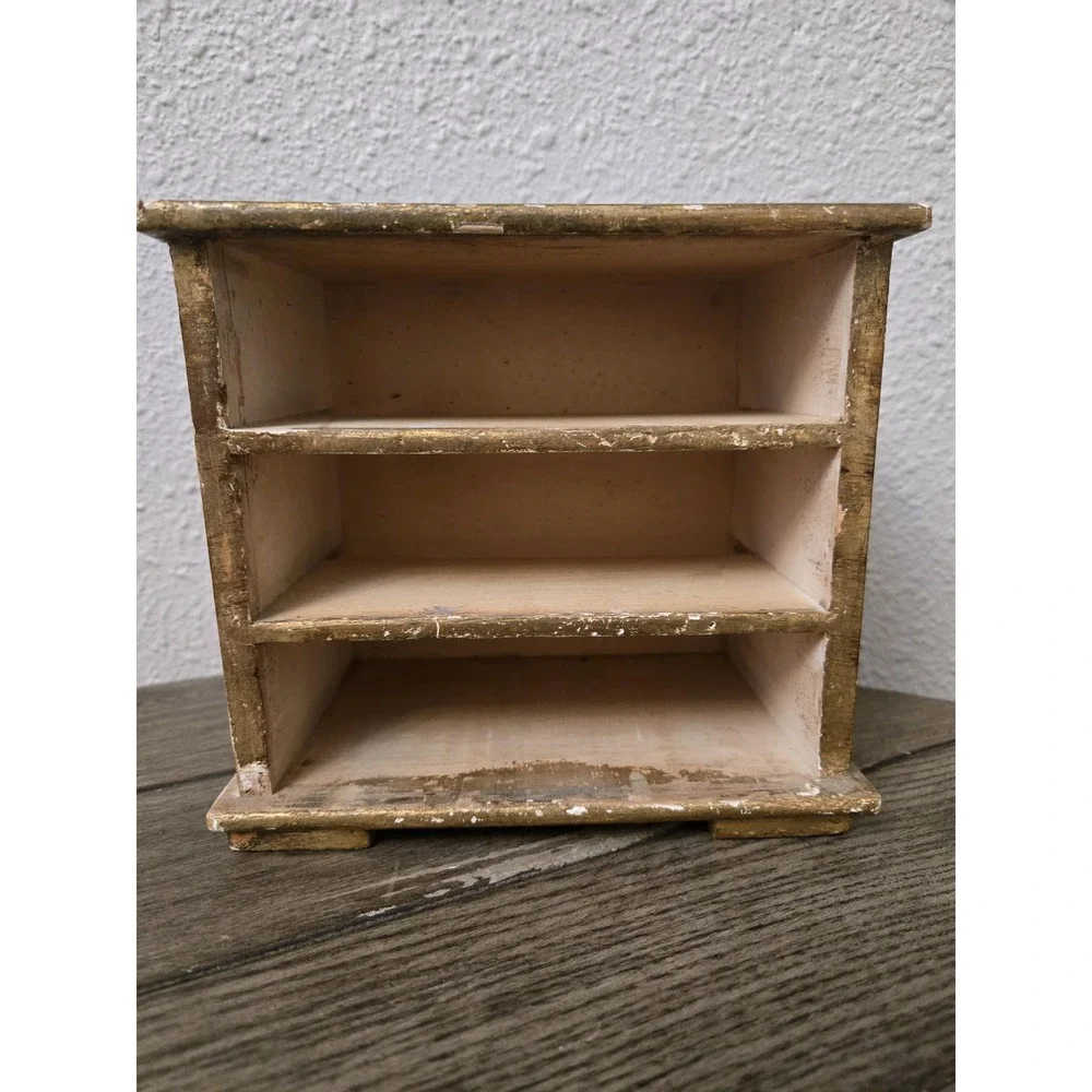 VINTAGE ITALIAN FLORENTINE JEWELRY BOX CHEST 3 DRAWER Gold Cream Pink 6.5